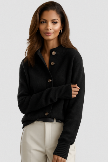 Women's cream button front cardigan in soft knit