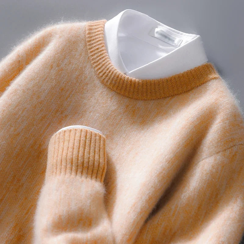Men's yellow brown cashmere knit sweater