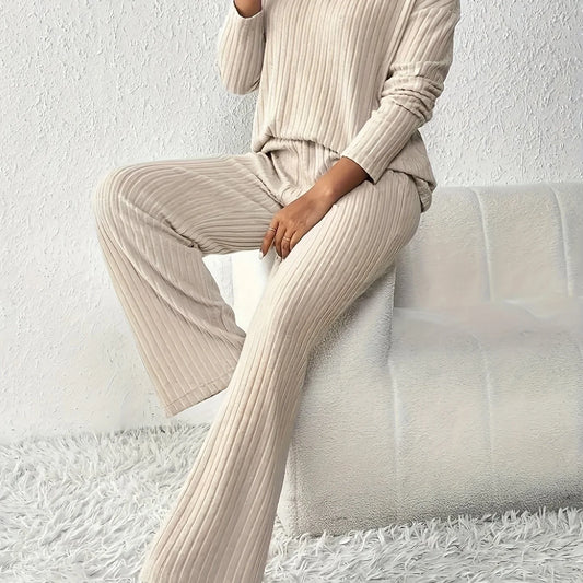 Women's Ribbed Lounge Set, One-Size Two-Piece Outfit