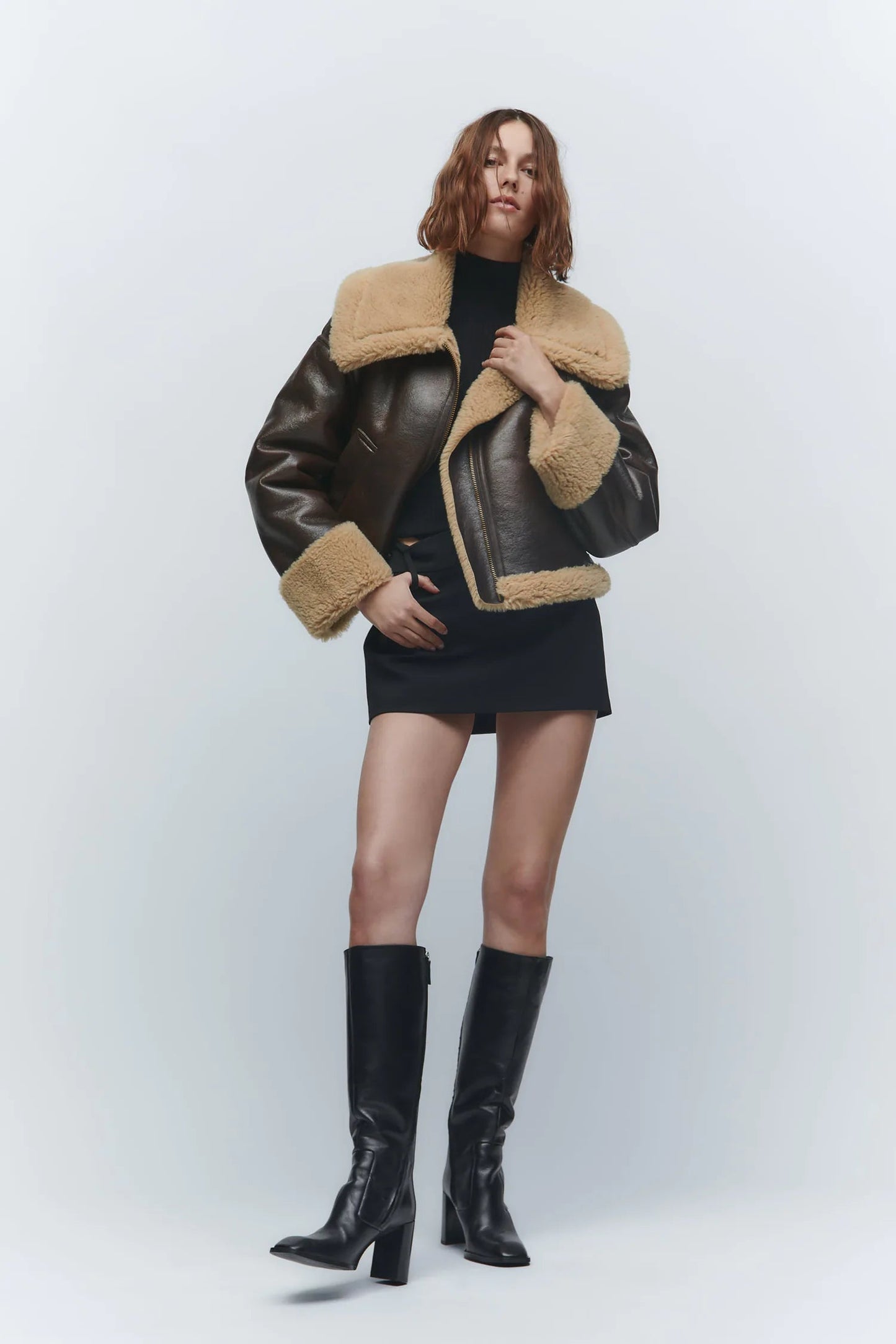Oversized Shearling Jacket with Buckle-Detail Collar – view 4