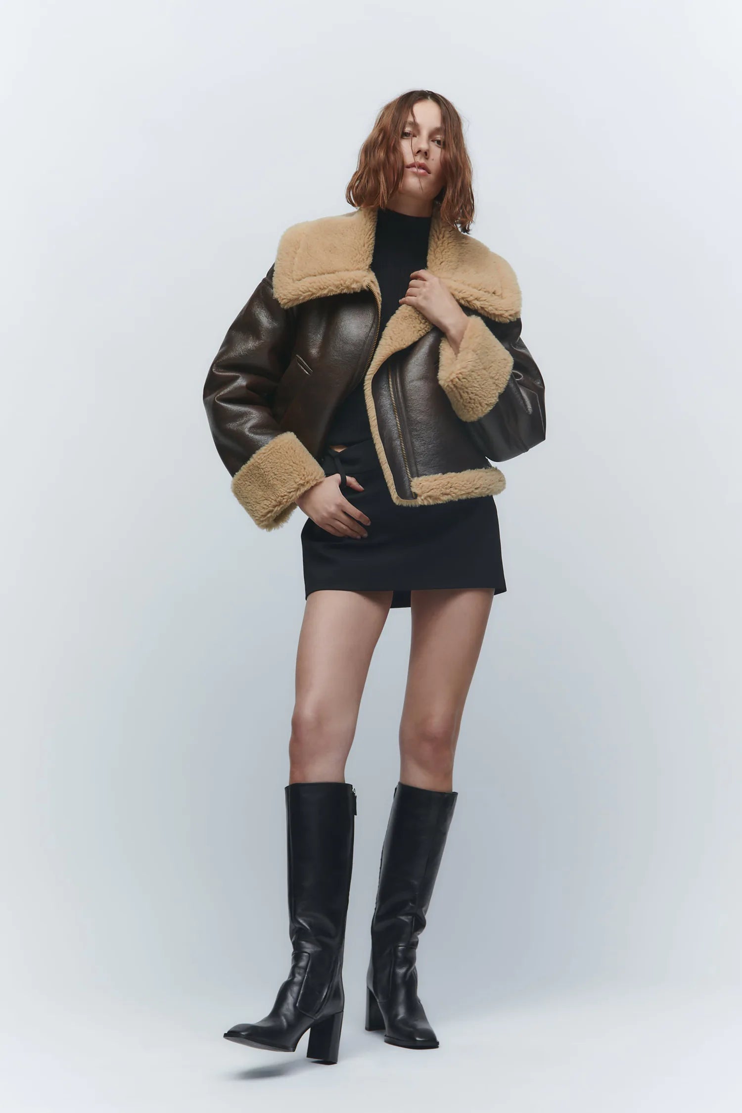 Oversized Shearling Jacket with Buckle-Detail Collar – view 4