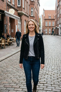 Kinsley | Women's Shaped Biker Jacket with Asymmetrical Front Zip