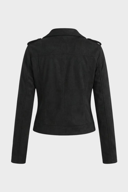 Women's brown biker jacket, shaped silhouette