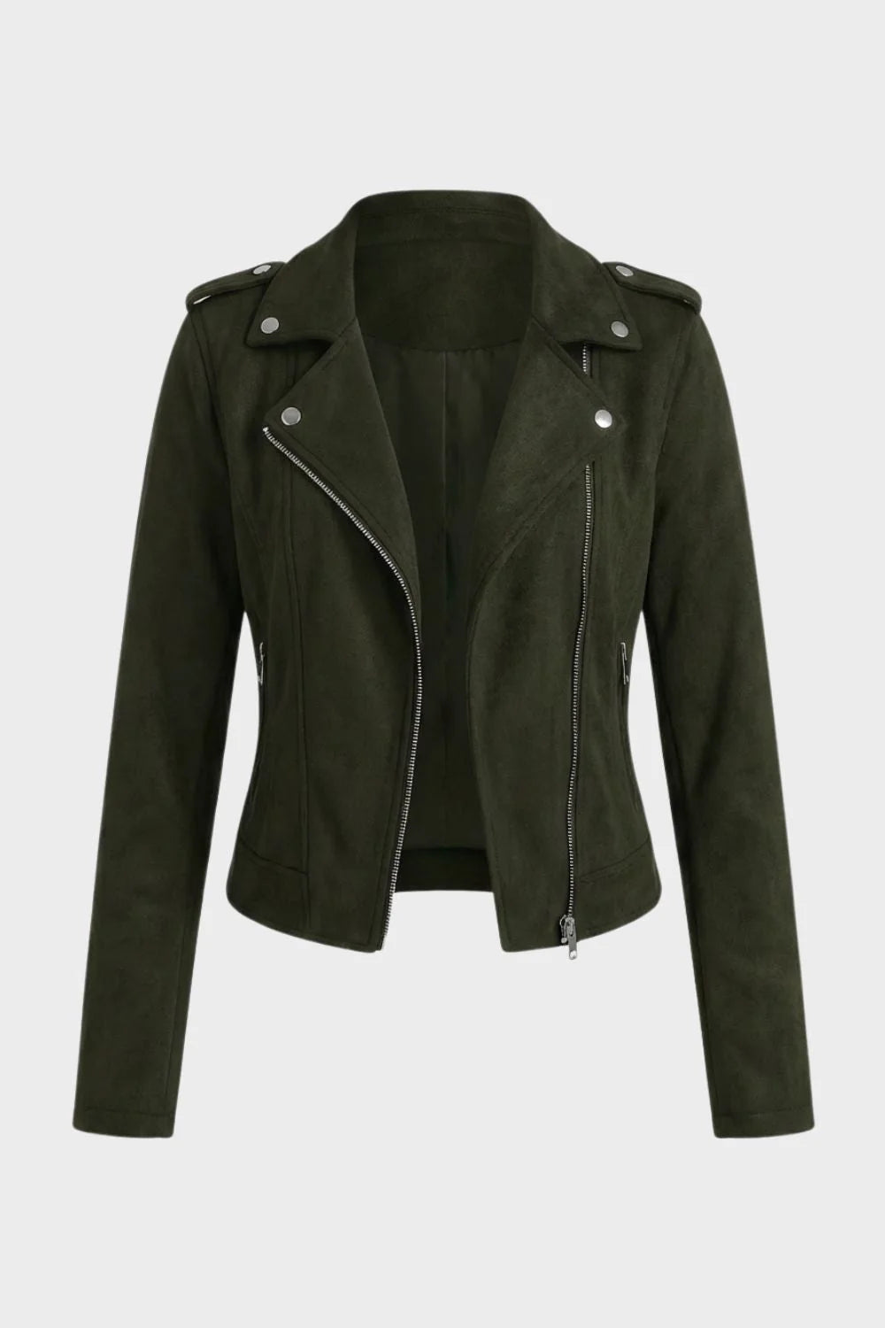Women's pink biker jacket, close-up of collar