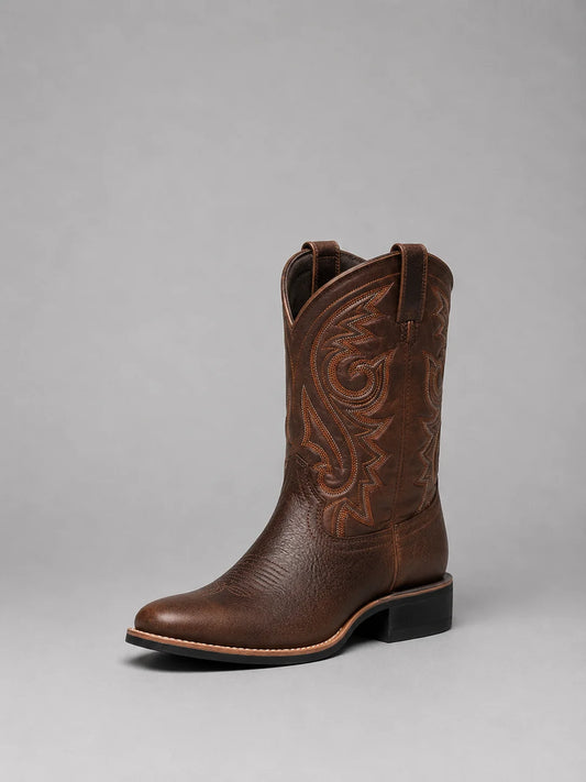 Women's Embroidered Leather Cowboy Boots with Block Heel, photo 1