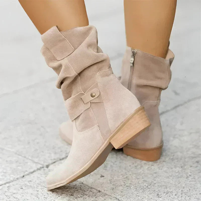 Women's lace-up cushioned comfort boots in beige