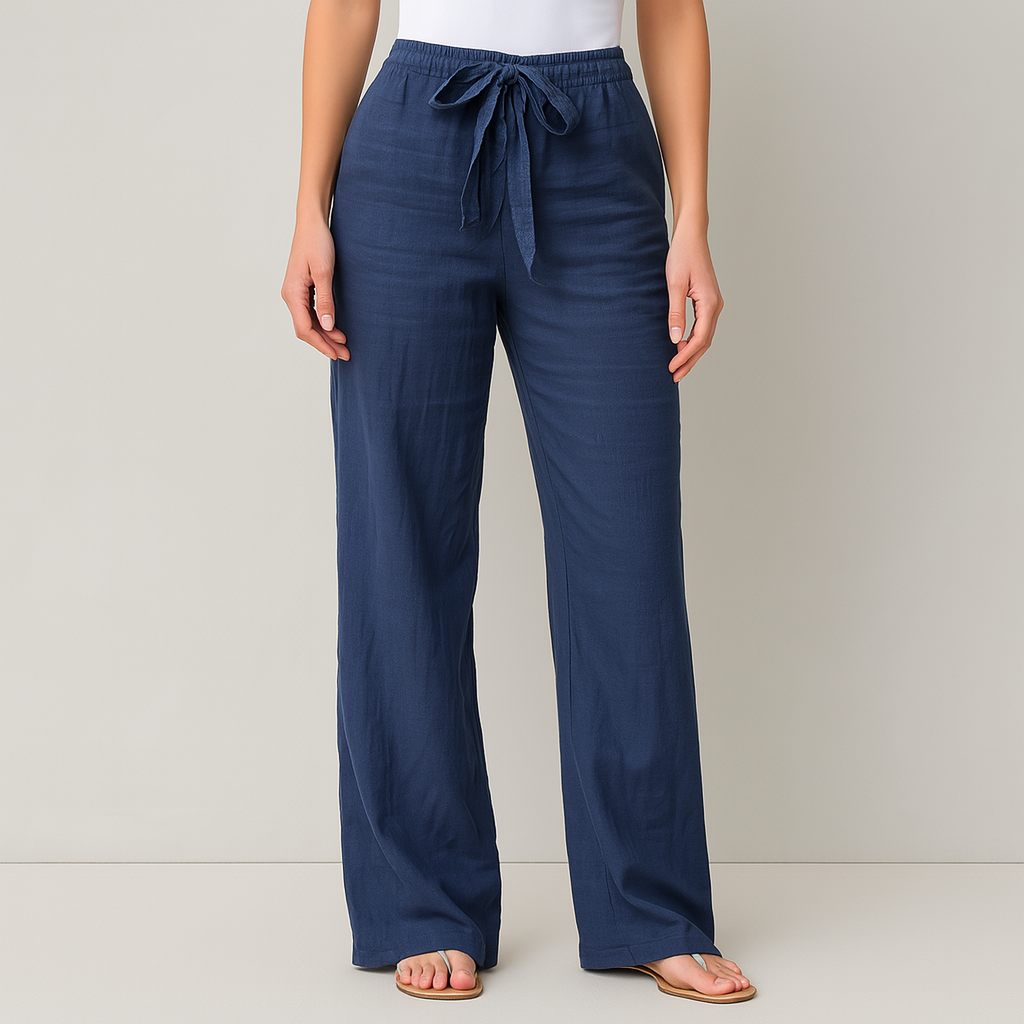 Men's navy blue linen drawstring pants relaxed fit