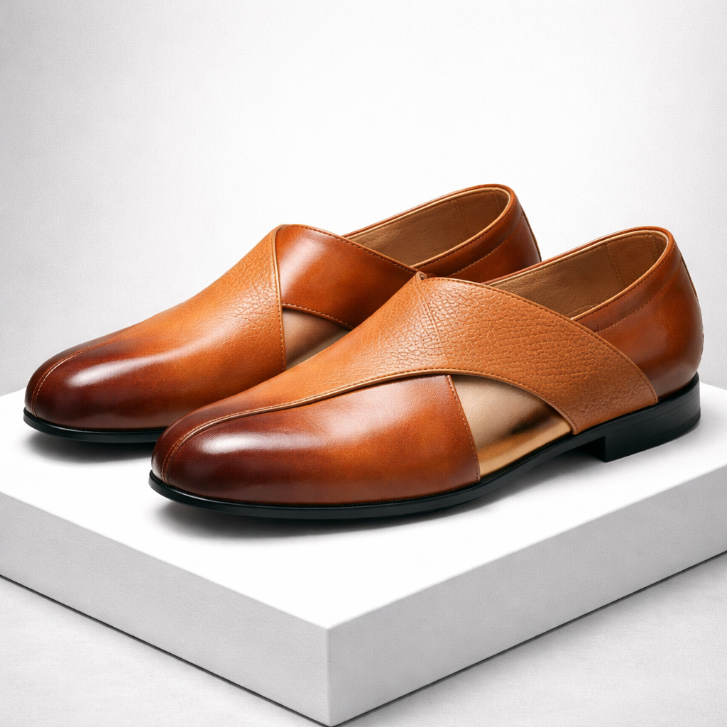 Men's brown leather loafers slip-on dress shoes
