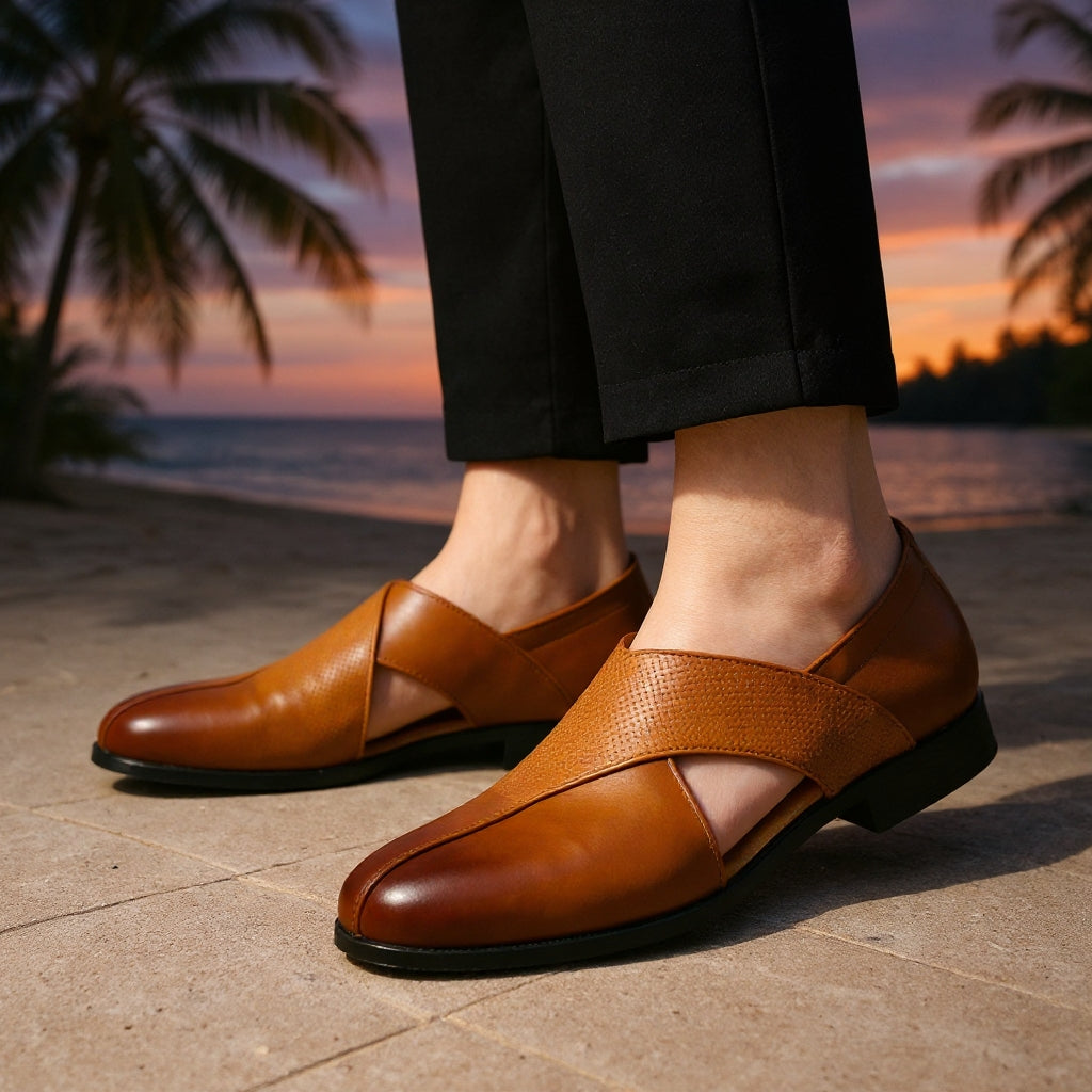 Men's brown leather loafers slip-on dress shoes