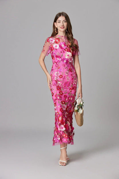 Women's yellow floral applique sleeveless maxi dress
