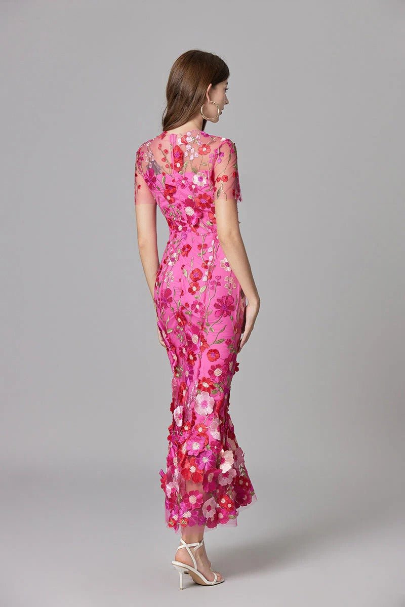 Women's beige floral applique sleeveless maxi dress