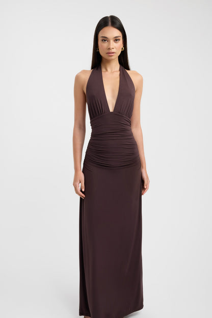 Halter Figure-Hugging Maxi Dress with Open Back