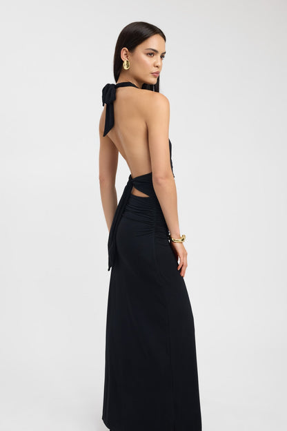 Halter Figure-Hugging Maxi Dress with Open Back – view 3