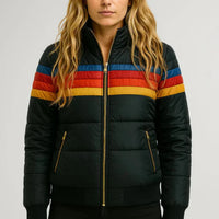 Gemma | Women's Retro Stripe Quilted Puffer Jacket with Front Zip