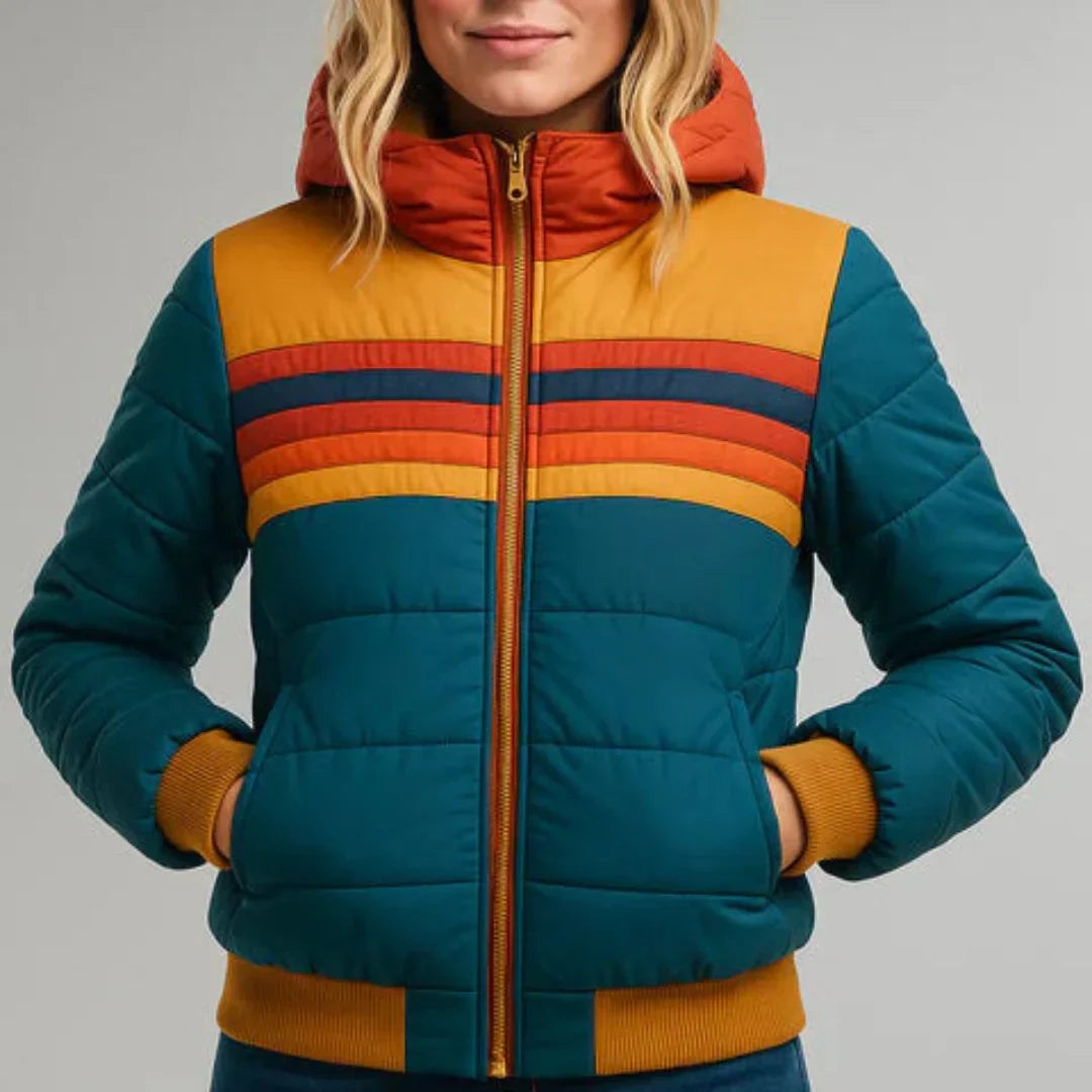 Women's retro stripe quilted puffer jacket