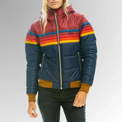 Women's retro stripe quilted puffer jacket