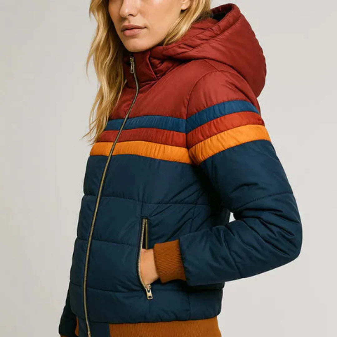 Women's retro stripe quilted puffer jacket