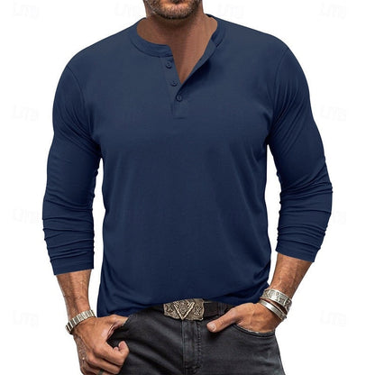 Navy Blue Men's Classic Button-Placket Henley Shirt