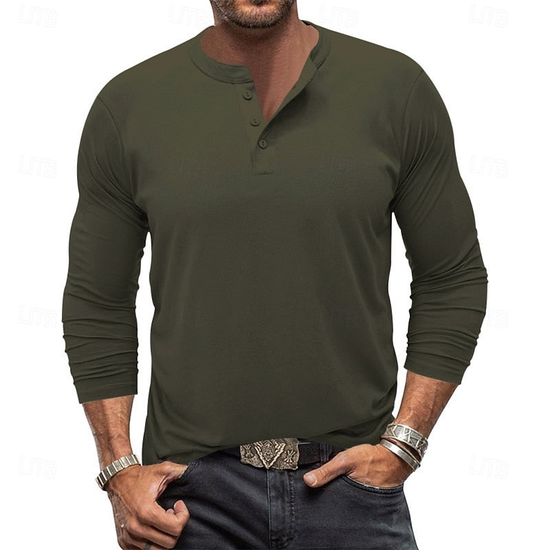 Military Green Men's Classic Button-Placket Henley Shirt