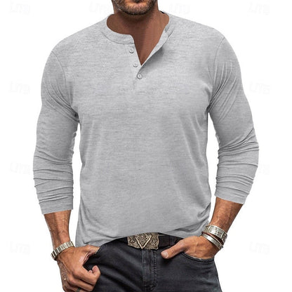 Light Grey Men's Classic Button-Placket Henley Shirt