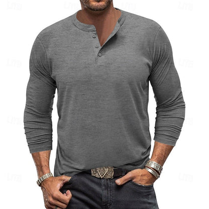 Dark Grey Men's Classic Button-Placket Henley Shirt