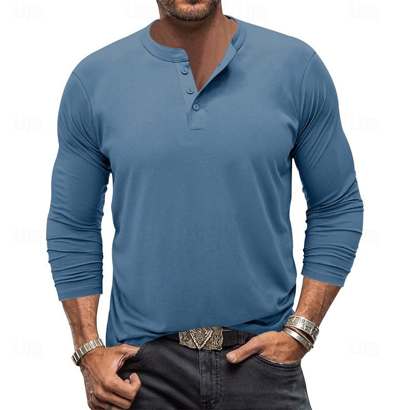 Blue Men's Classic Button-Placket Henley Shirt