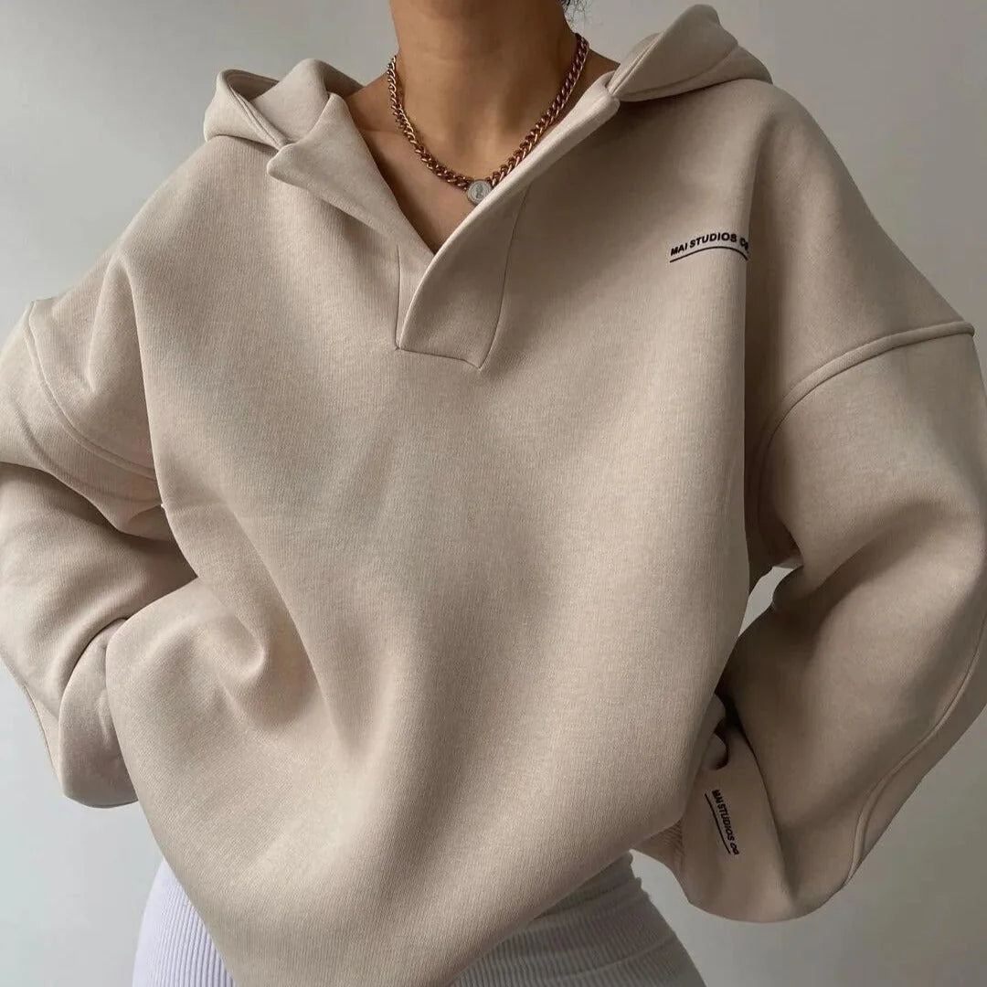 Women's oatmeal oversized crossover hoodie