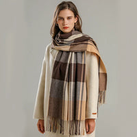Avery | Unisex Cashmere Blend Plaid Winter Scarf with Fringed Edges