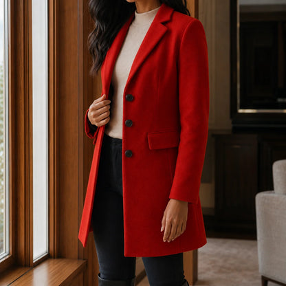 Women's black wool coat, tailored silhouette