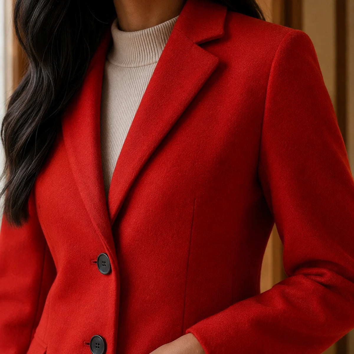 Women's brown wool coat with flap pockets