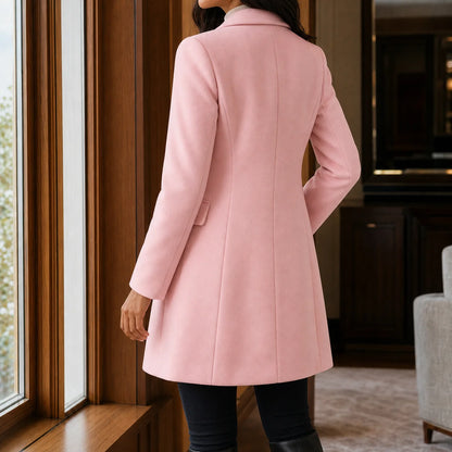 Women's bright pink wool coat, flared silhouette