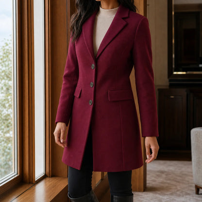 Women's green wool coat, tailored fit