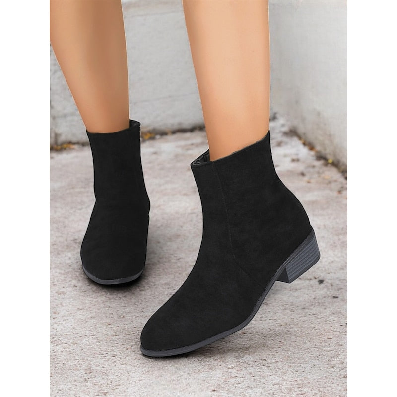 Black Side-Zip Block-Heel Ankle Boots