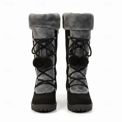 Women's lace-up snow boots with fur trim