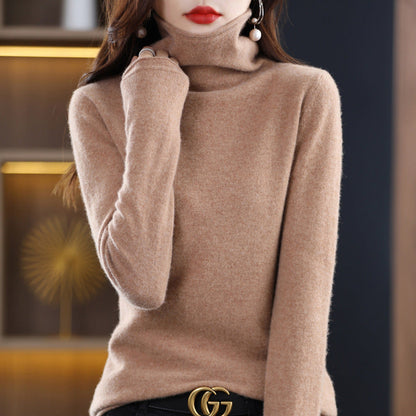 Women's gray wool blend knit sweater with stacked collar