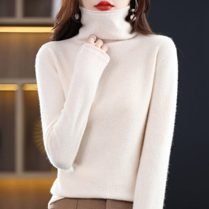 Women's gray wool blend knit sweater with stacked collar