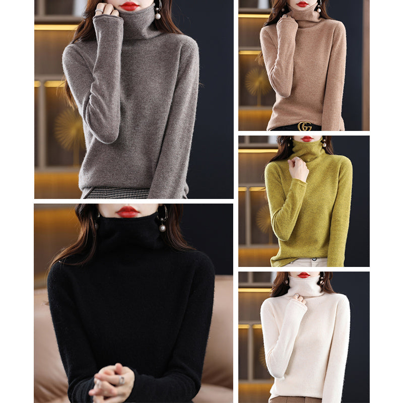 Women's gray wool blend knit sweater with stacked collar