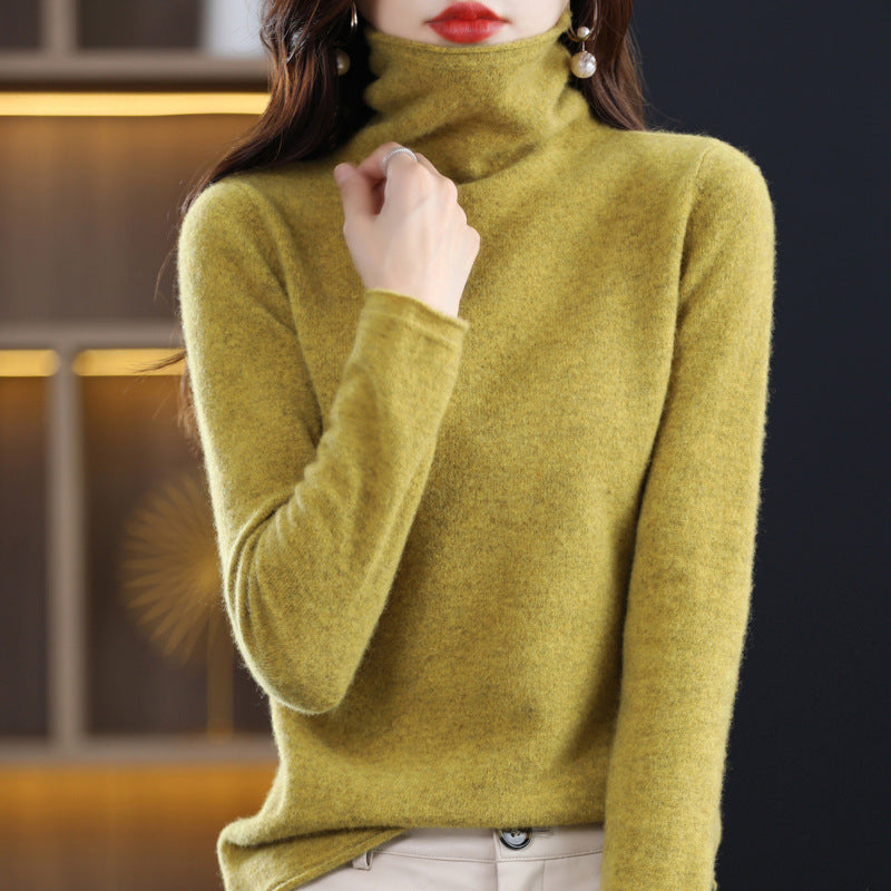 Women's black wool blend knit sweater with stacked collar
