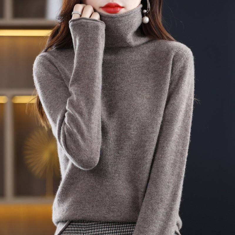 Women's black wool blend knit sweater with stacked collar