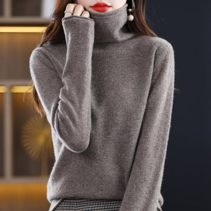 Women's black wool blend knit sweater with stacked collar