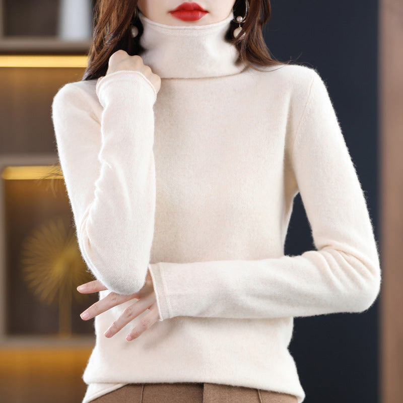 Women's black wool blend knit sweater with stacked collar