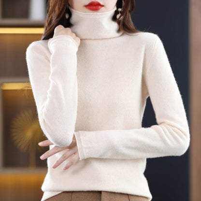 Women's black wool blend knit sweater with stacked collar
