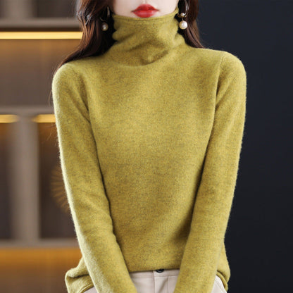 Women's black wool blend knit sweater with stacked collar