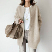 Sadie | Women's Wool Cardigan with Suede Trim and Pockets in Relaxed Fall Fit