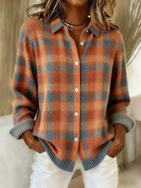 Ines | Women's Plaid Button Up Shirt with Collar for Fall and Winter