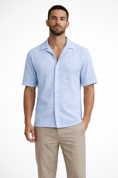 Men's white short sleeve chevron textured summer shirt