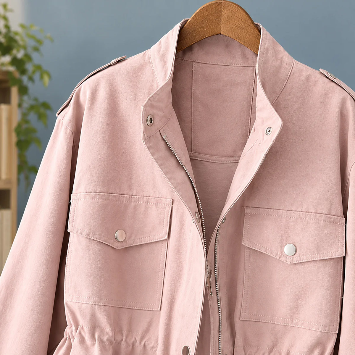 Women's cream white utility jacket with four-pocket design