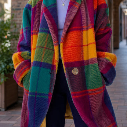 Elizabeth oversized plaid wool coat, front view