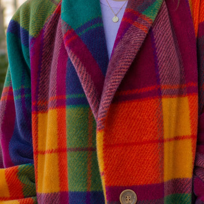 Elizabeth plaid wool coat worn, lifestyle shot