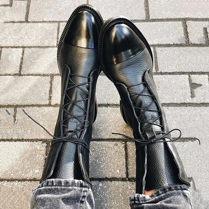 Elegant Leather Lace-Up Ankle Boots